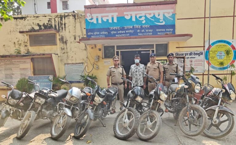 एसएसपी मणिकांत मिश्रा का अपराधियों के विरुद्ध सख्त रुख चोरी की 08 मोटरसाइकिल बरामद, एक शातिर वाहन चोर गिरफ्तार  थाना गदरपुर पुलिस ने जनपद व अन्य राज्यों से चोरी की गई 08 मोटरसाइकिलों को किया बरामदगी