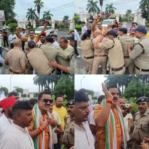 रूद्रपुर। जिला मुख्यालय दौरे पर पहुंचे मुख्यमंत्री पुष्कर सिंह धामी को जिला अस्पताल और मेडिकल कॉलेज की बद्हाल व्यवस्थाओं से संबंधित ज्ञापन सौंपने जा रहे पूर्व विधायक राजकुमार ठुकराल समेत कई कांग्रेसियों को पुलिस ने सिटी क्लब के पास से गिरफ्तार
